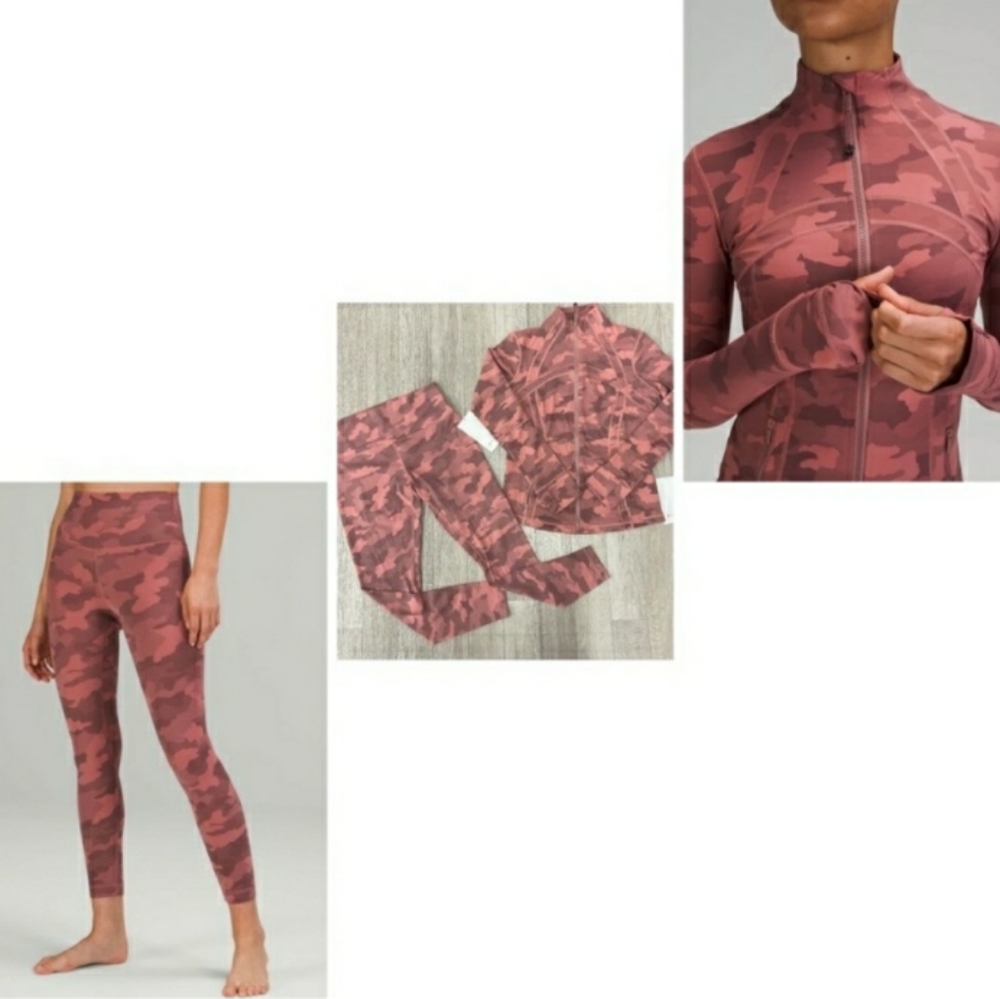 Lululemon SET 2Pc Jacket+Leggings  Size 12 Camo Rose Pink barbie barbiecore